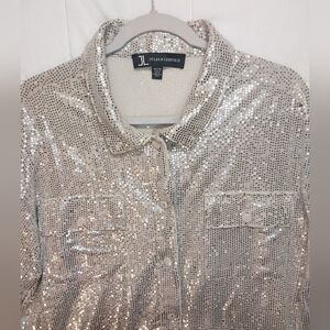 Jules & Leopold Champagne Sequin Blouse With Snap Front Size XL